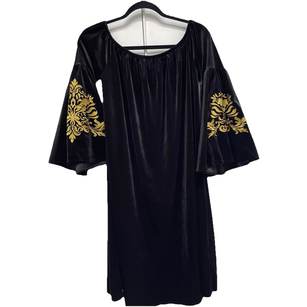 Kaktus Size M Knit Knee Dress Black 10 11 12 Long Sleeve Embroidered‎